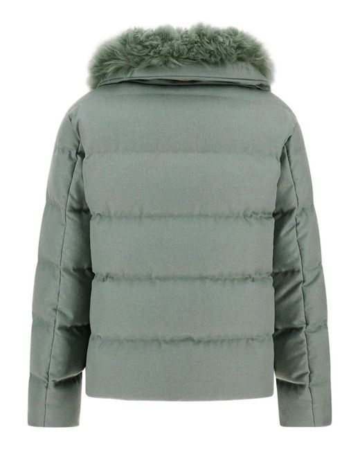 Herno Green Quilted Fur-Collar Jacket