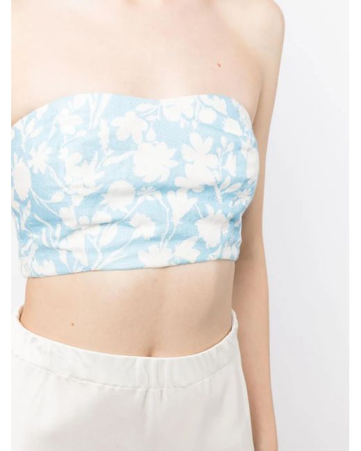 Bambah Blue Lilly Floral-Print Linen Tube Top