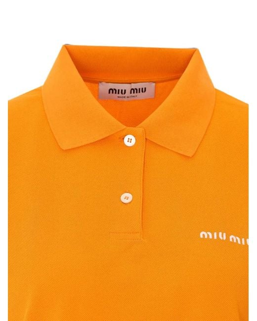 Miu Miu Orange Embroidered-Logo Polo Shirt