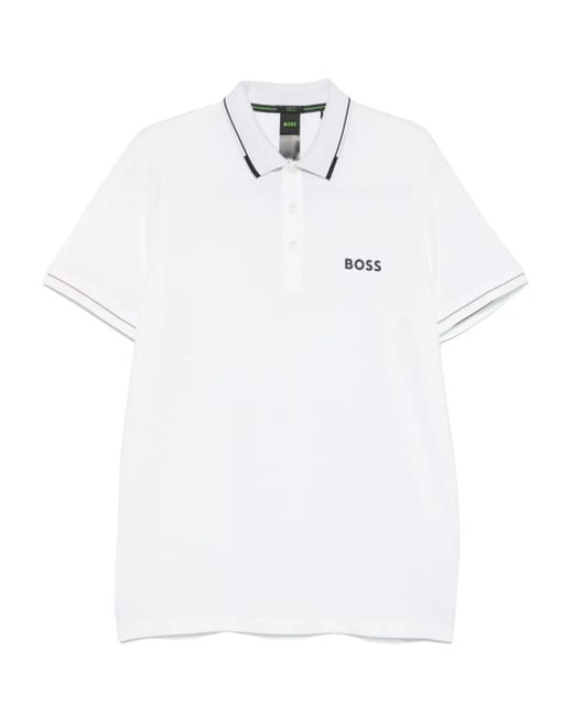 Boss White Contrast-Logo Polo Shirt for men