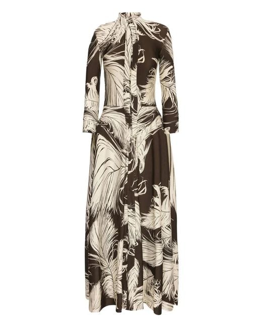 Oscar de la Renta White Feather Jersey Midi Dress