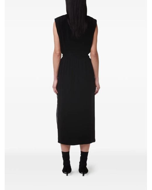 Another Tomorrow Black Gathered Midi Dress