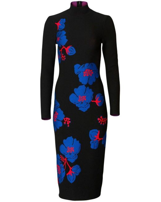 Carolina Herrera Floral Intarsia-knit Midi Dress in Blue | Lyst