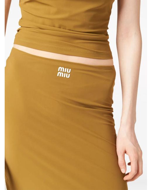 Miu Miu Brown Rubberized-Logo Midi Skirt