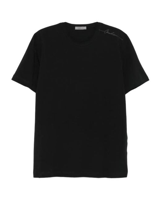 Corneliani Black Embroidered-Detail Crew-Neck T-Shirt for men