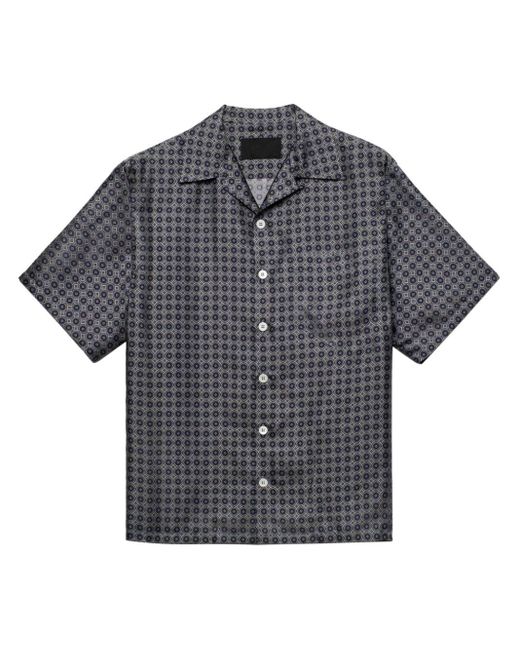 Prada Gray Silk Geometric Print Shirt for men