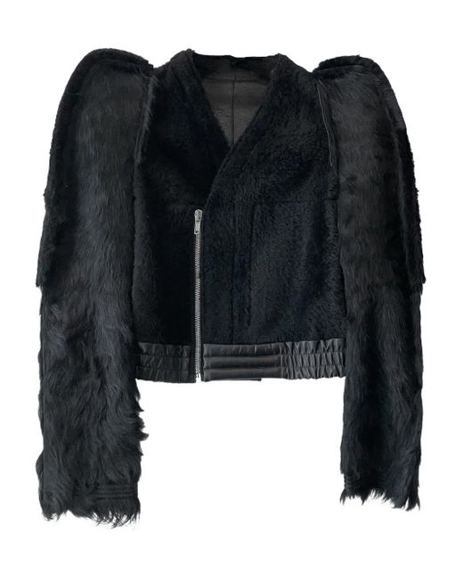 Rick Owens Black Veste Crop Zionic Flanged En Peau Lainée