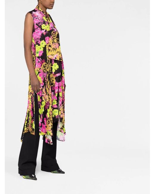Versace White Logo Orchid-Print Midi Dress