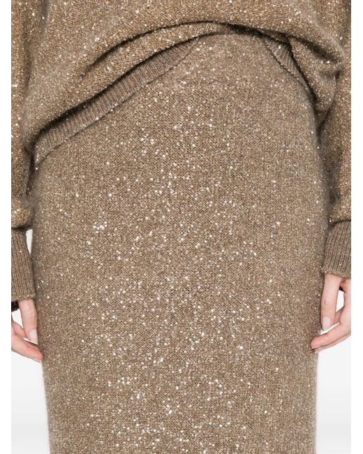Brunello Cucinelli Natural Sequin Midi Skirt