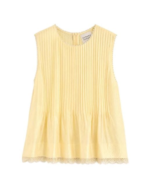 Edward Achour Paris Yellow Sleeveless Pleated Blouse