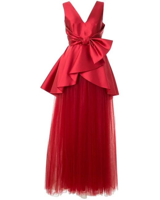 Alberta Ferretti Red Satin And Tulle Gown