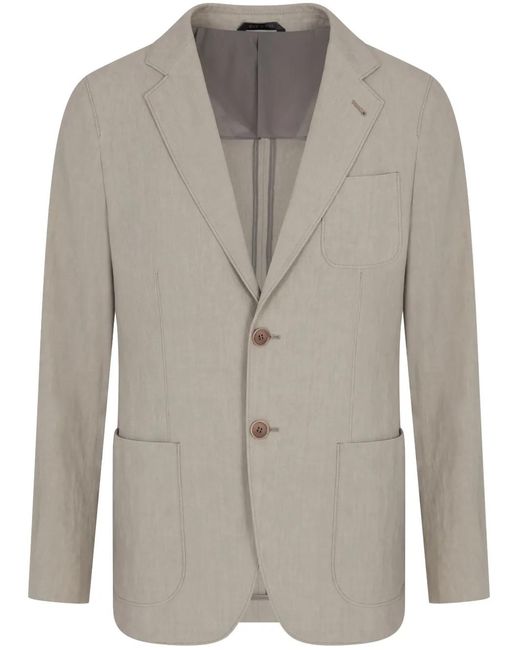 Giorgio Armani Gray Upton Line Single-Breasted Linen Canvas Jacket for men