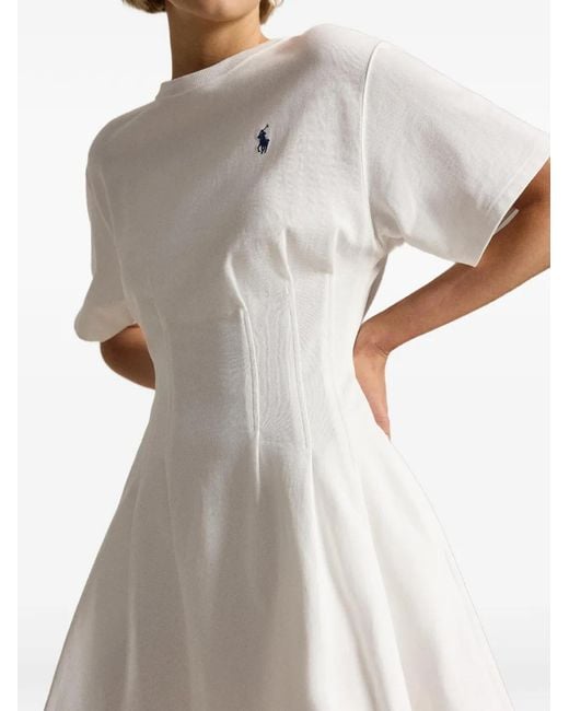 Polo Ralph Lauren White Pleated Cotton Jersey Dress