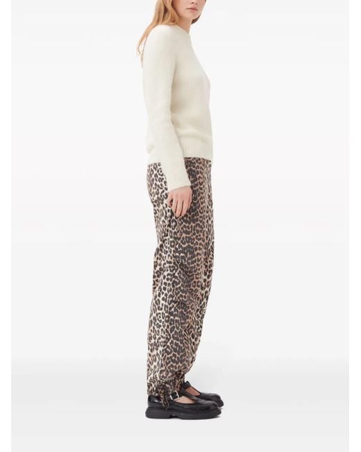 Ganni White Leopard-Print Cargo Pants