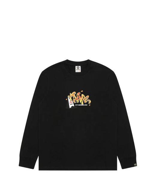Aape By A Bathing Ape Black Graphic-Print Long-Sleeve T-Shirt for men