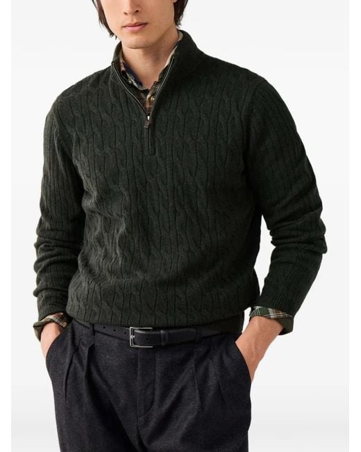 Hackett Black Cable-Knit Quarter-Zip Sweater for men