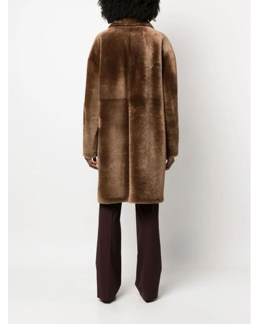 Liska Brown Single-Breasted Shearling Coat