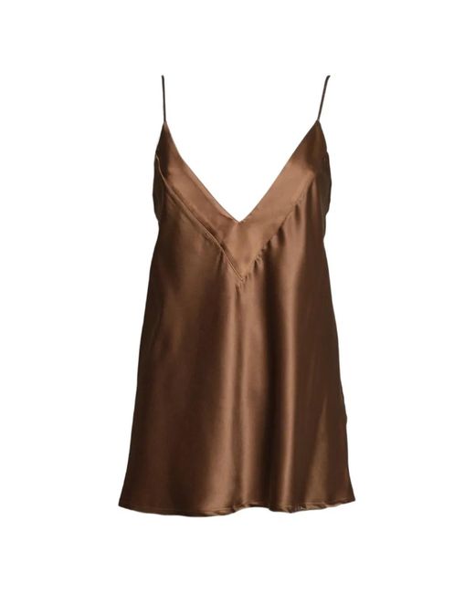 SOLOTRE Brown Satin-Finish V-Neck Camisole Top