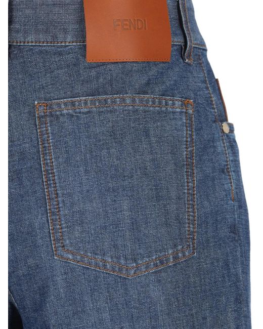 Fendi Blue Logo-Patch Wide-Leg Trousers