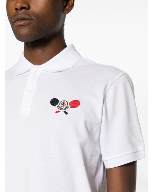 Moncler Pikee-Poloshirt mit Logo-Patch in White für Herren