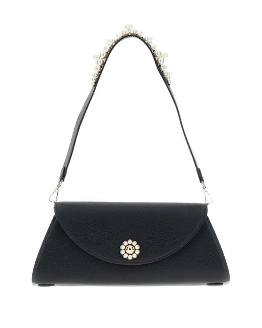 Simone Rocha Black Pearl-Embellished Clasp Shoulder Bag