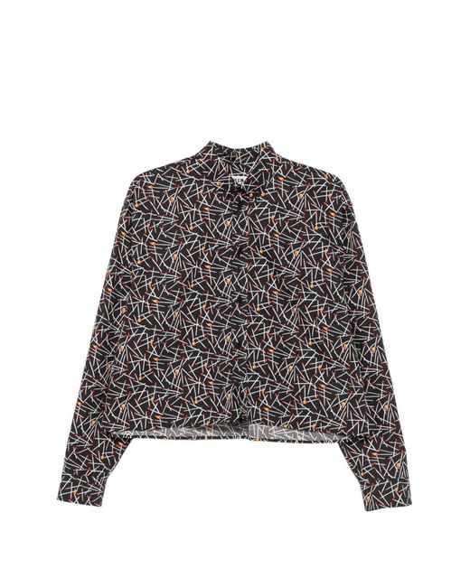 MSGM Gray Matchstick-Print Cropped Shirt for men