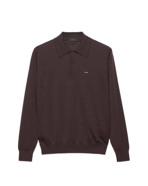 Prada Brown Long-Sleeved Superfine Wool Polo Sweater for men
