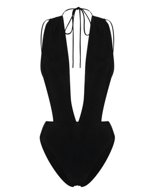 Bañador con escote en V y espalda abierta Saint Laurent de color Black