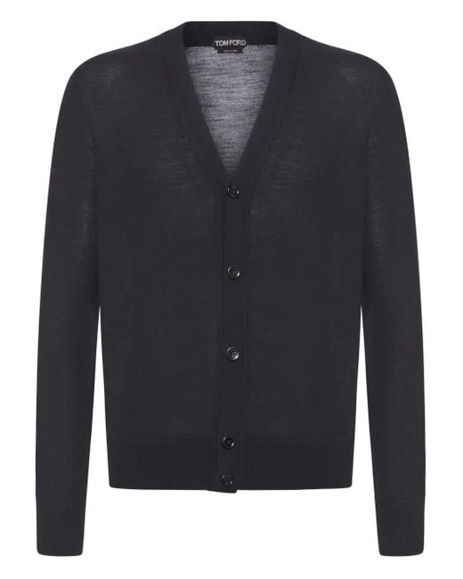 Tom Ford Blue V-Neck Wool Cardigan for men