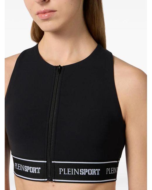 Philipp Plein Black Zip Elastic Fleece Bra Top