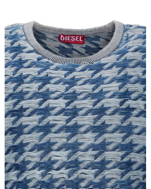 DIESEL Blue Houndstooth Crew-Neck Sweater for men