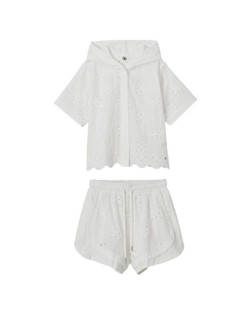 B+ AB White Broderie-Anglaise Hooded Shirt And Shorts Set