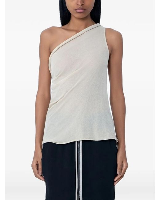 Rick Owens White Asymmetric Draped Top