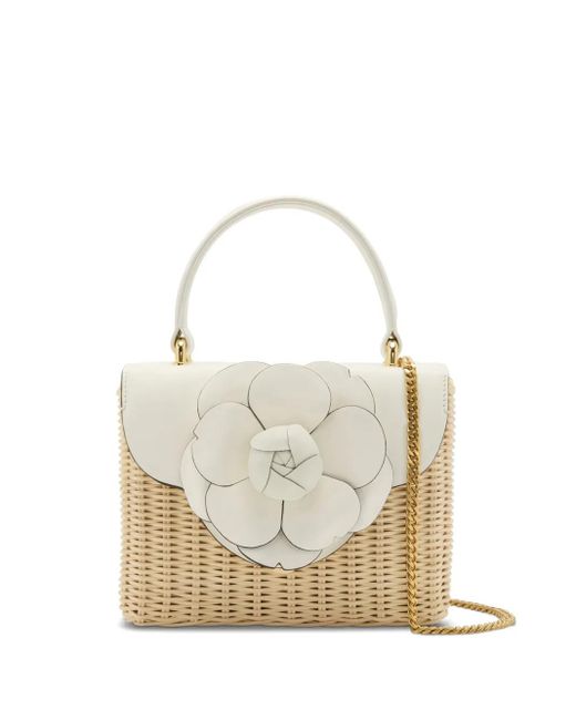 Oscar de la Renta フローラルアップリケ ハンドバッグ White