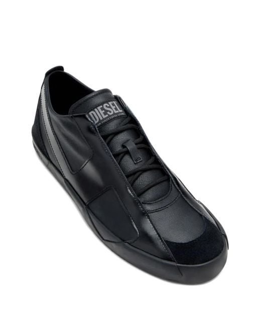 DIESEL Black Slante Leather Sneakers for men