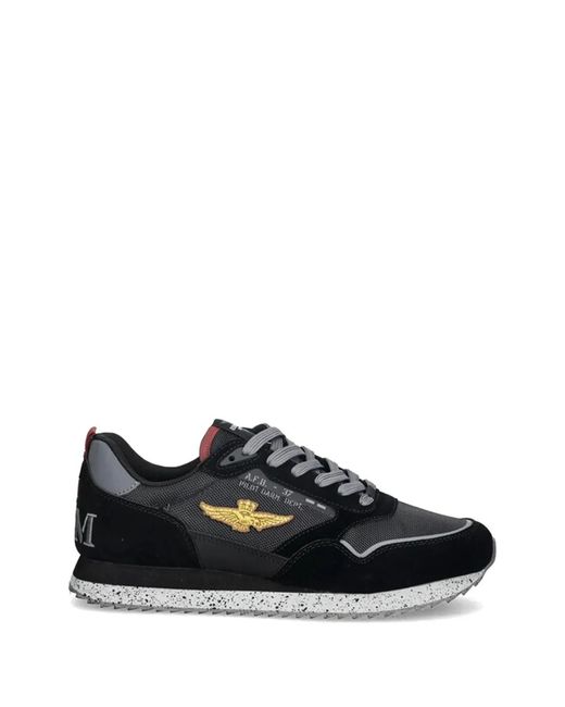 Aeronautica Militare Black Logo-Appliqué Sneakers for men