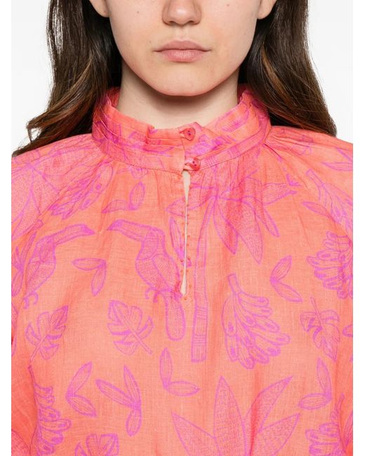 Nimo With Love Pink Tropical-Print Ruffled Blouse