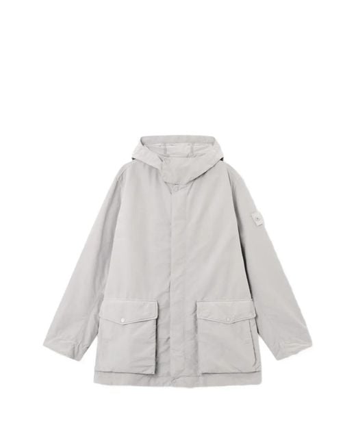 Stone Island White David Light-Tc Hooded Logo-Patch Jacket for men
