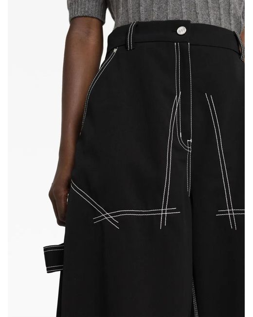 Stella McCartney Black Contrast-Stitch Wide-Leg Trousers
