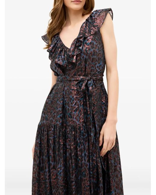 Marie Oliver Francine Maxi-Jurk Met Luipaardprint En Ruches in het Blue