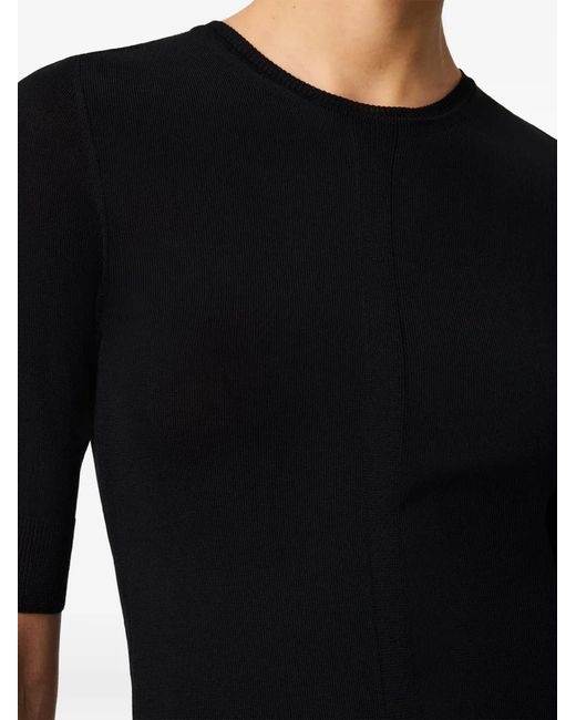 Another Tomorrow Black Ribbed-Knit T-Shirt