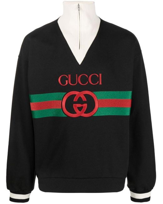 Gucci Black Embroidered-logo High-neck Sweatshirt for men