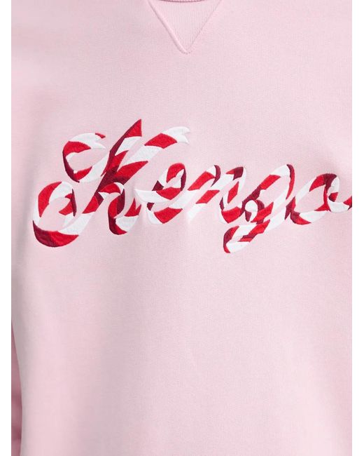 KENZO Pink Embroidered Crew Neck Sweatshirt for men