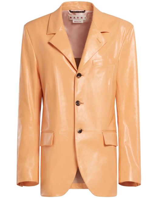 Marni Natural Long-Sleeve Leather Blazer