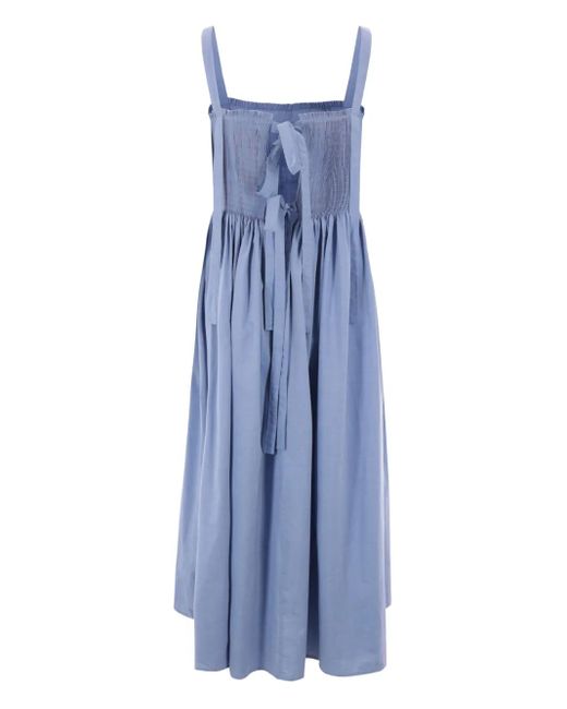 Renata Brenha Blue Shirred-Detail Cotton Midi Dress
