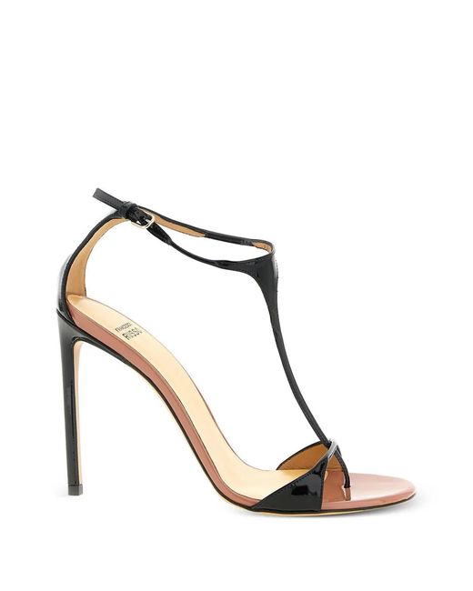 Francesco Russo Black T-Strap Ankle-Strap Sandals