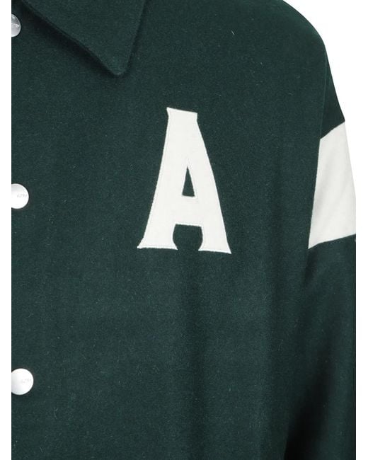 Autry Green Logo-Patch Varsity Jacket
