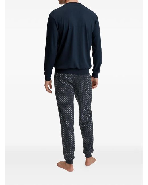 Calida Blue Chest-Pocket Patterned Pajama Set for men