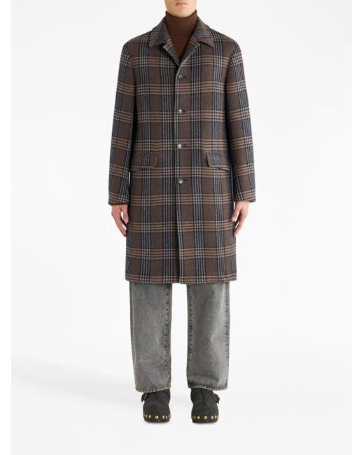 Etro Gray Plaid-Check Pattern Coat for men