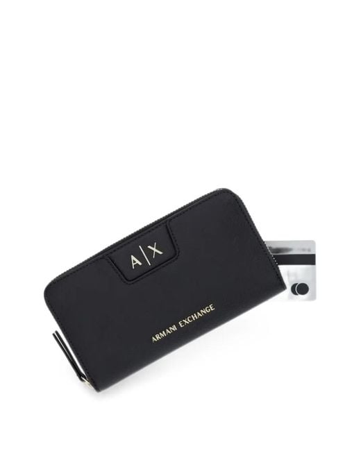 ARMANI EXCHANGE Black Logo-Plaque Zip-Around Wallet